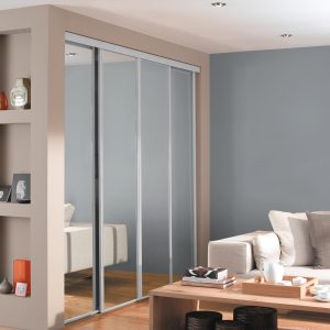 2 mirror sliding doors - Fox Range 35mm frame  - Silver Mirror Full Panel - Silver Frame